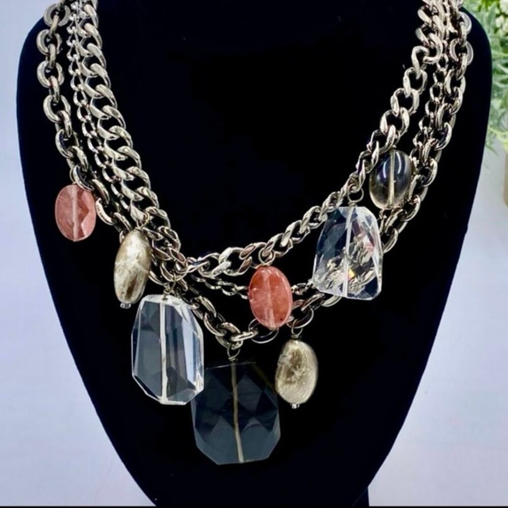A.V. Max Multi Strand Antique Gold Orange Black Chain‎ Glass Statement Necklace